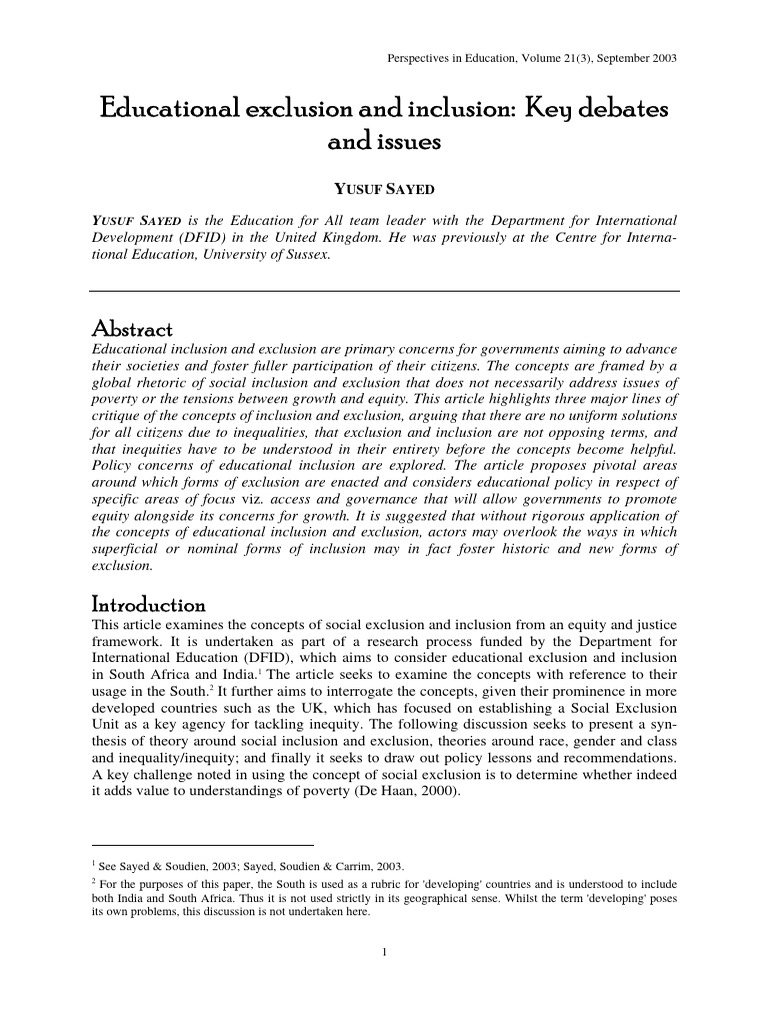 Educational Inclusion and Exclusion Debates | PDF | Social Exclusion ...