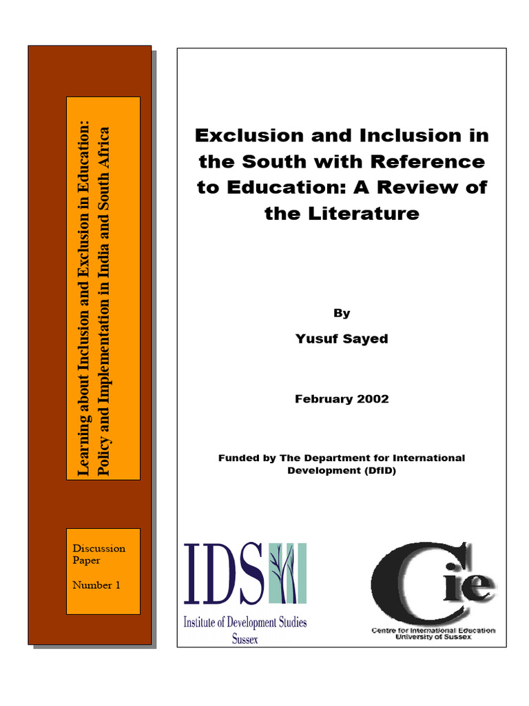 Inclusion and Exclusion in Education Analysis | PDF | Social Exclusion ...