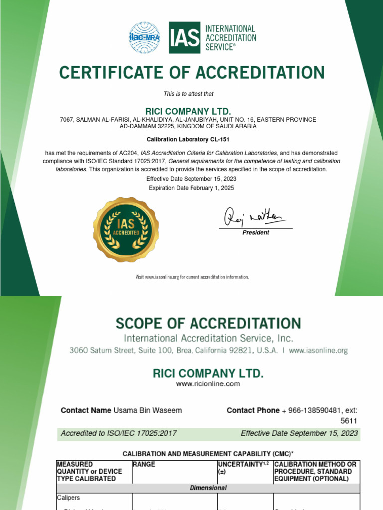 RICI Lab CL-151 Accreditation Details | PDF | Calibration | Metrology
