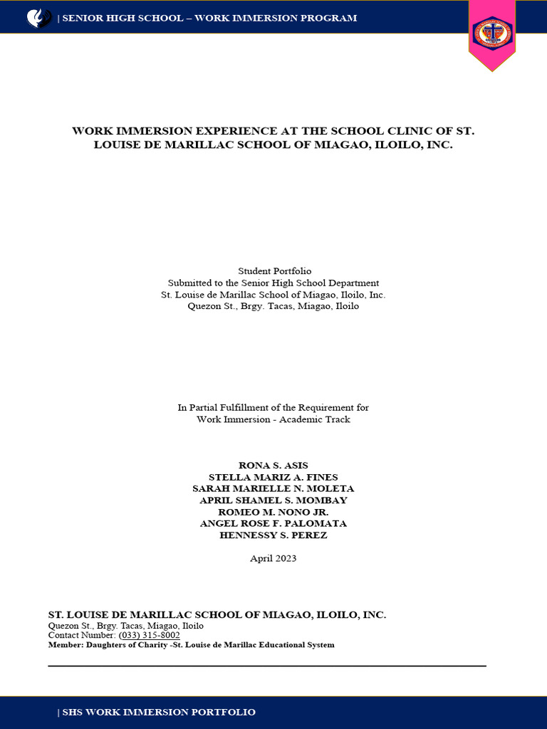 Work Immersion Portfolio Overview | PDF | Physical Examination | Medicine