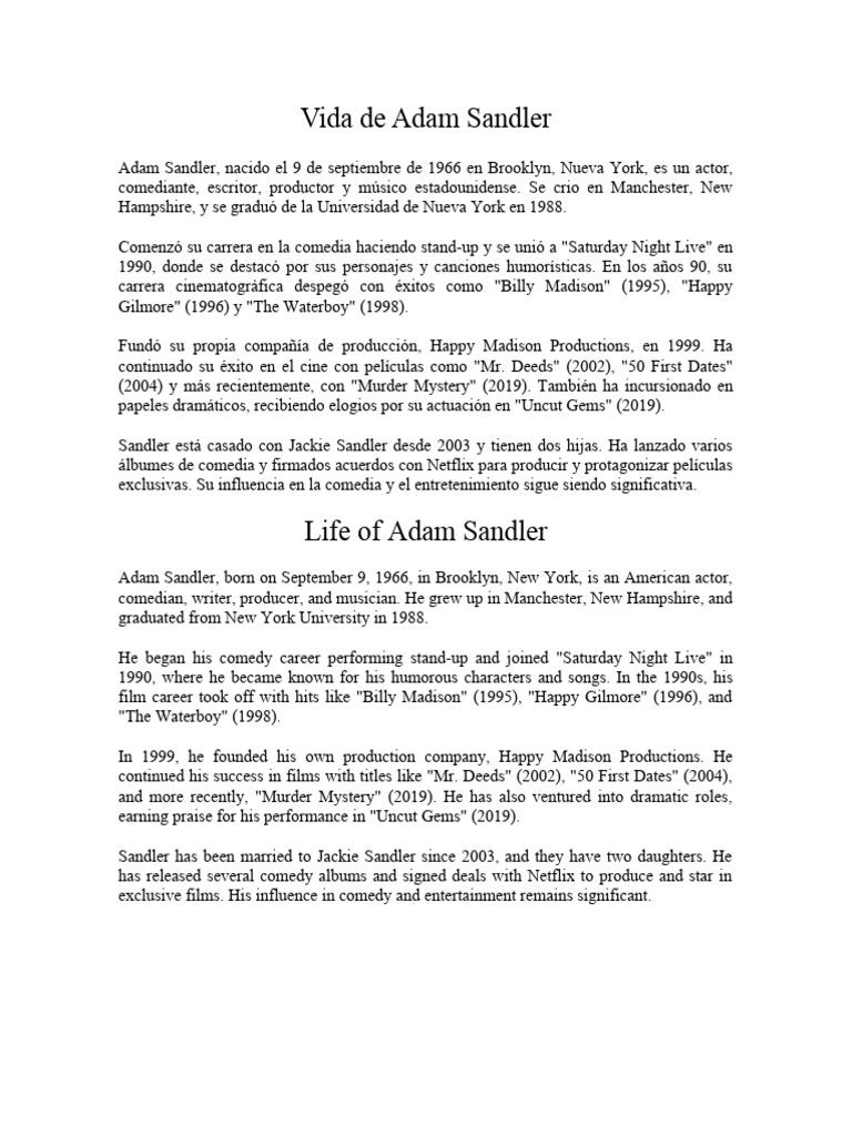 Biografía de Adam Sandler | PDF