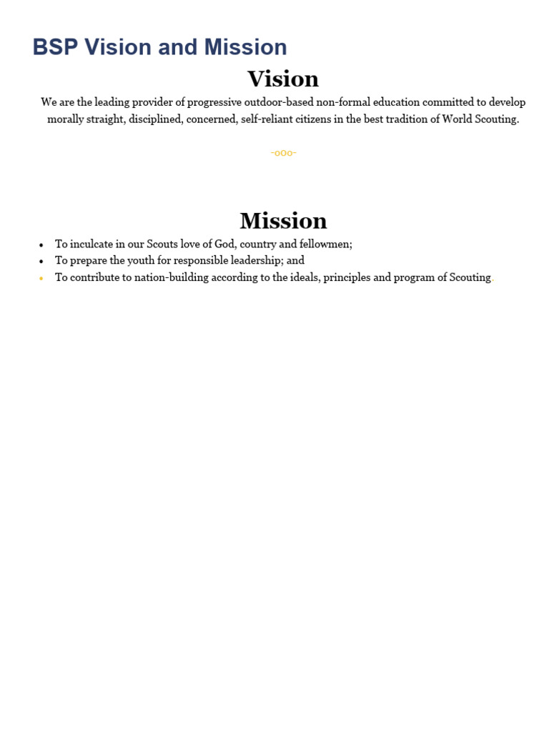 BSP Vision and Mission Statement | PDF