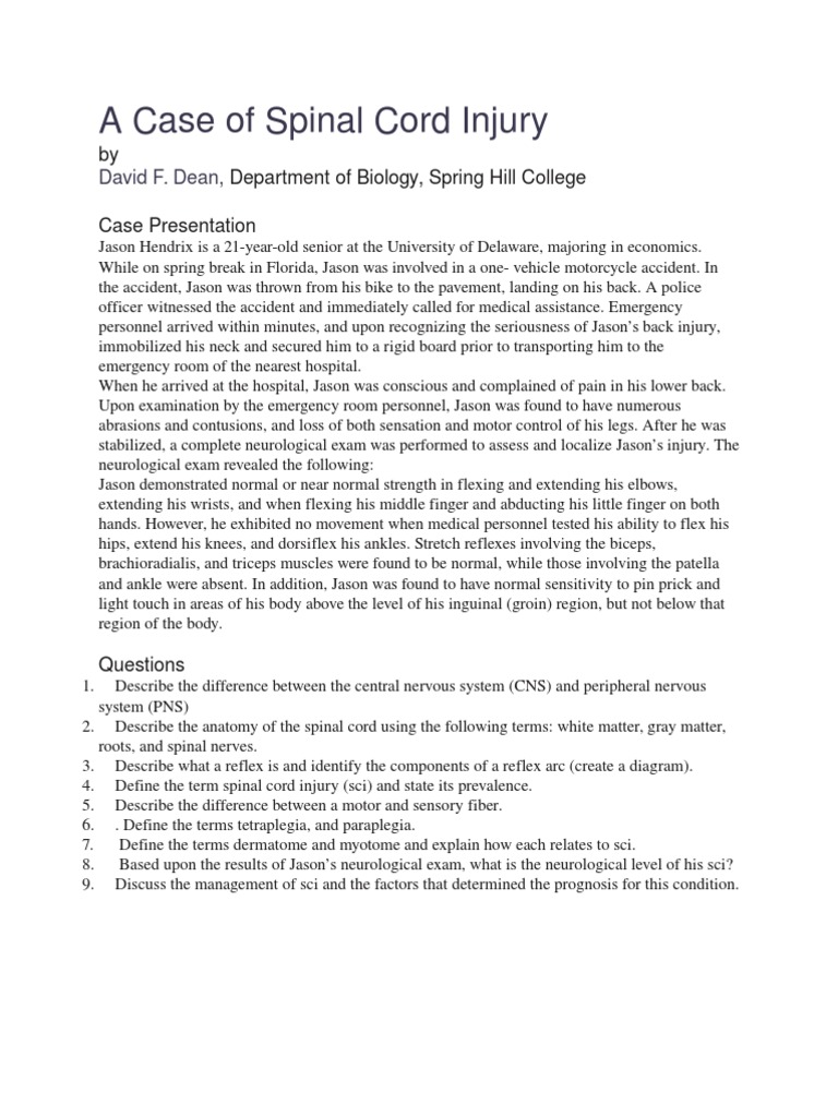 Spinal Cord Injury Case Study: Jason Hendrix | PDF | Spinal Cord Injury ...