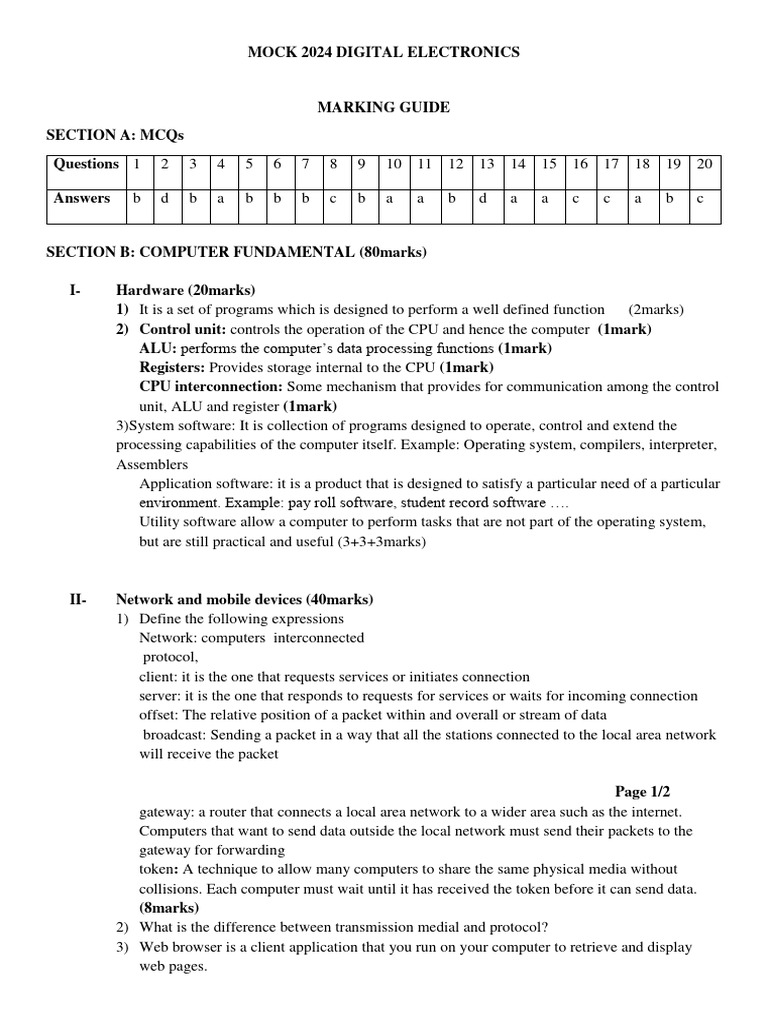 Digital Electronics Marking Guide 2024 | PDF | Computer Network ...