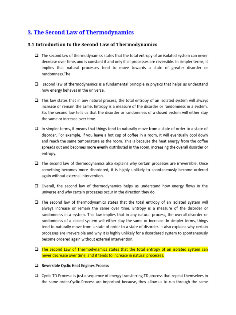 Second Law of Thermodynamics Explained | PDF | Second Law Of ...