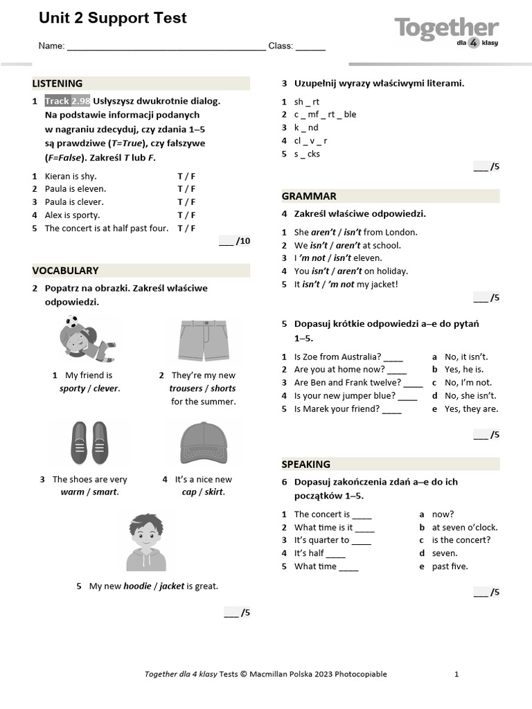 Together 4 Unit 2 Test Guide | PDF | Fashion | Clothing