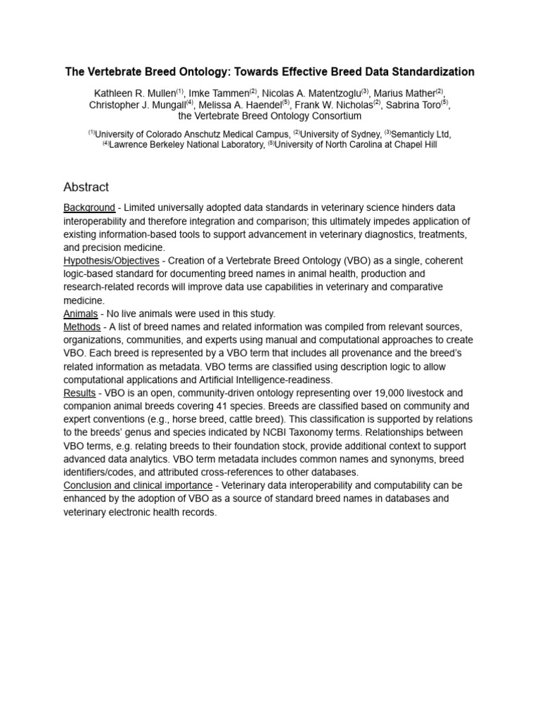 The Vertebrate Breed Ontology - Towards Effective Breed Data ...