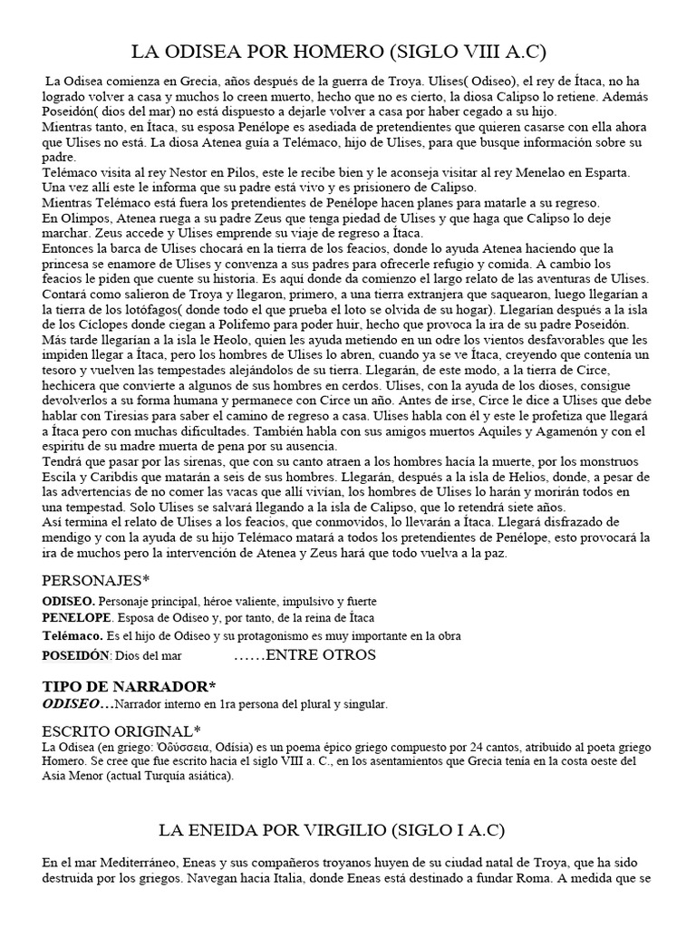 La Odisea Por Homero Pdf Odiseo
