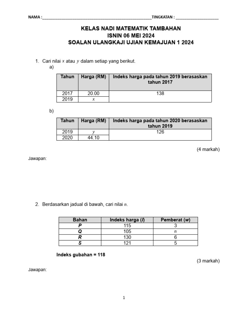 Soalan Nadi Add Maths f4 06 Mei 2024 | PDF