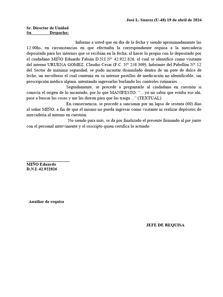 Incautación de Medicación en Requisa | PDF