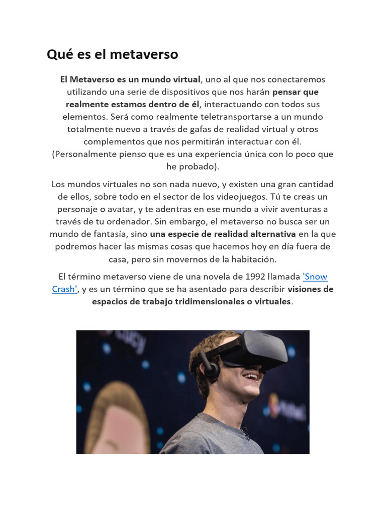 Introducción al Metaverso y sus Funciones | PDF | Realidad virtual ...