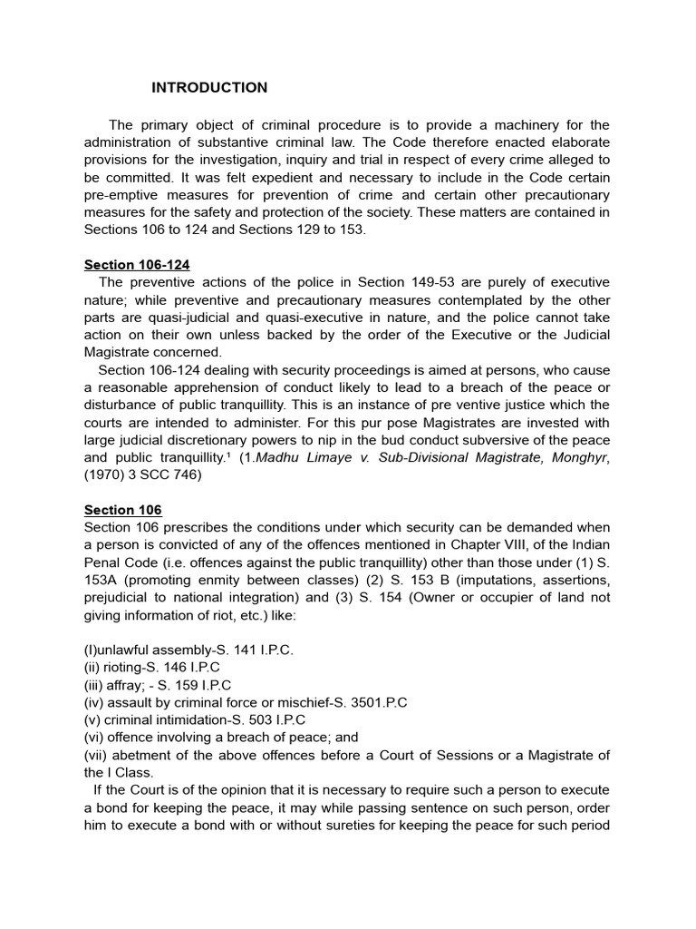 Security for Keeping Peace: CRPC Overview | PDF | Bail | Magistrate