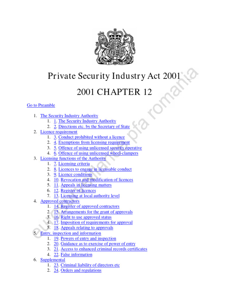 Private Security Industry Act Overview | PDF | License | Criminal Record