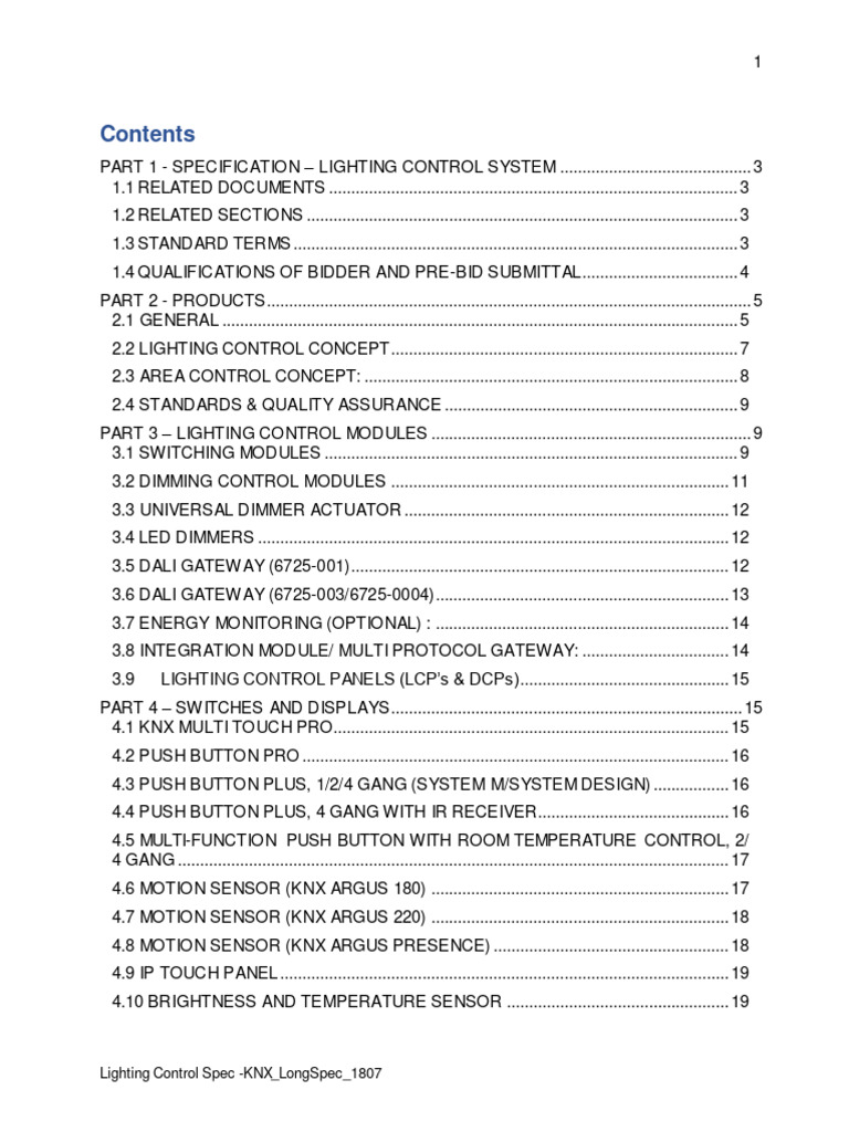 KNX Lighting Control System - Long Specification | Download Free PDF