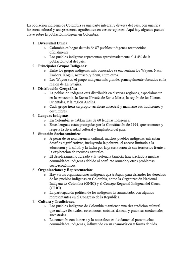La Población Indígena de Colombia Es Una Parte Integral y Diversa Del ...