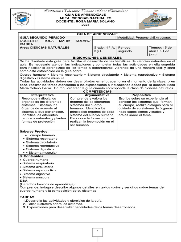 Guía de Aprendizaje: Ciencias Naturales 4° | PDF | Aprendizaje | Maestros