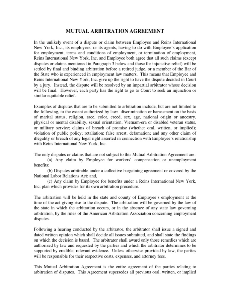Mutual Arbitration Agreement Overview | PDF | Arbitral Tribunal ...