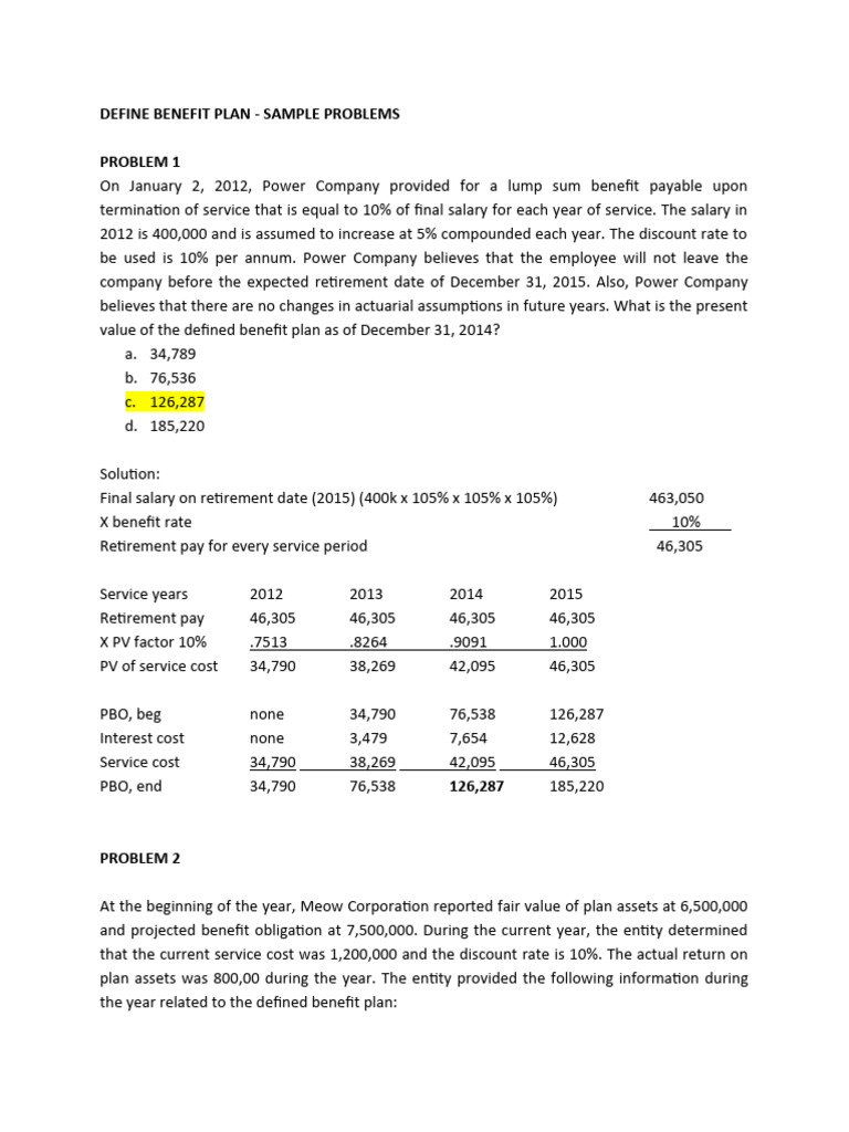 Defined Benefit Plan Calculations Guide | PDF | Defined Benefit Pension ...