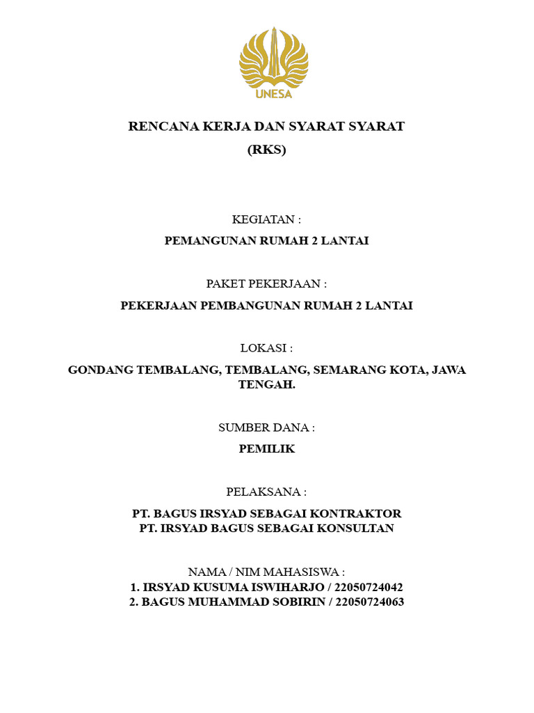 Rencana Kerja Pembangunan Rumah 2 Lantai | PDF | Griya & Taman