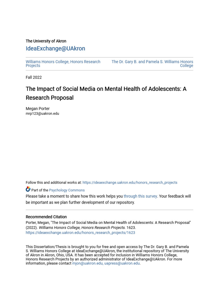 The Impact of Social Media On Mental Health of Adolescents - A Res ...