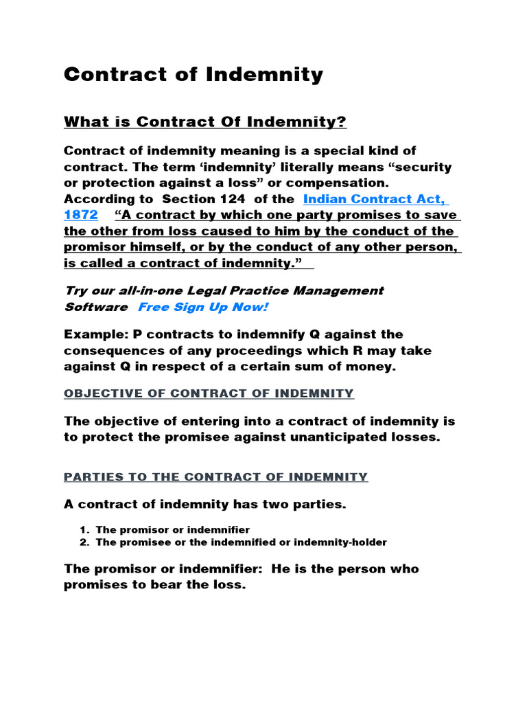 Contract of Indemnity | Download Free PDF | Indemnity | Business Law