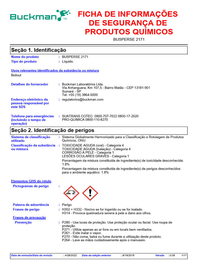 Ficha de Segurança do BUSPERSE 2171 | PDF | Desperdício | Solubilidade