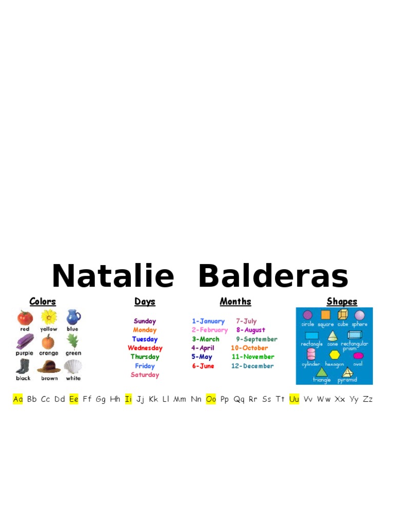 Colors, Days, Months, and Shapes Guide | PDF