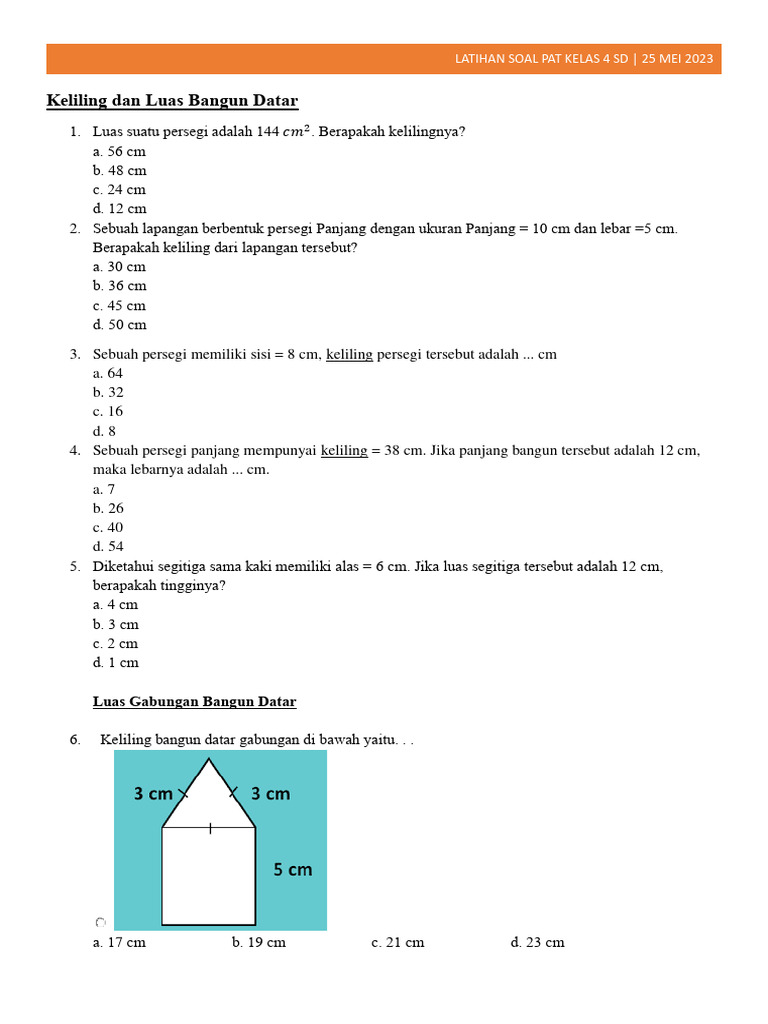Latihan Soal PAT Matematika Kelas 4