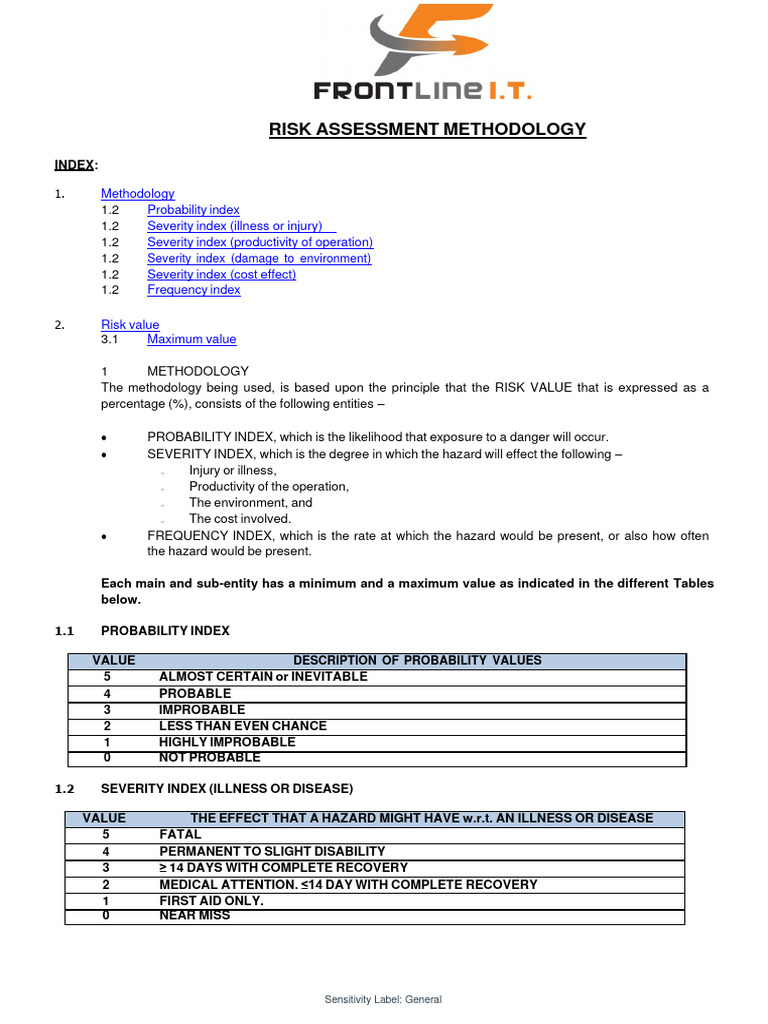 Risk Matrix Methodology PDF Risk Hazards