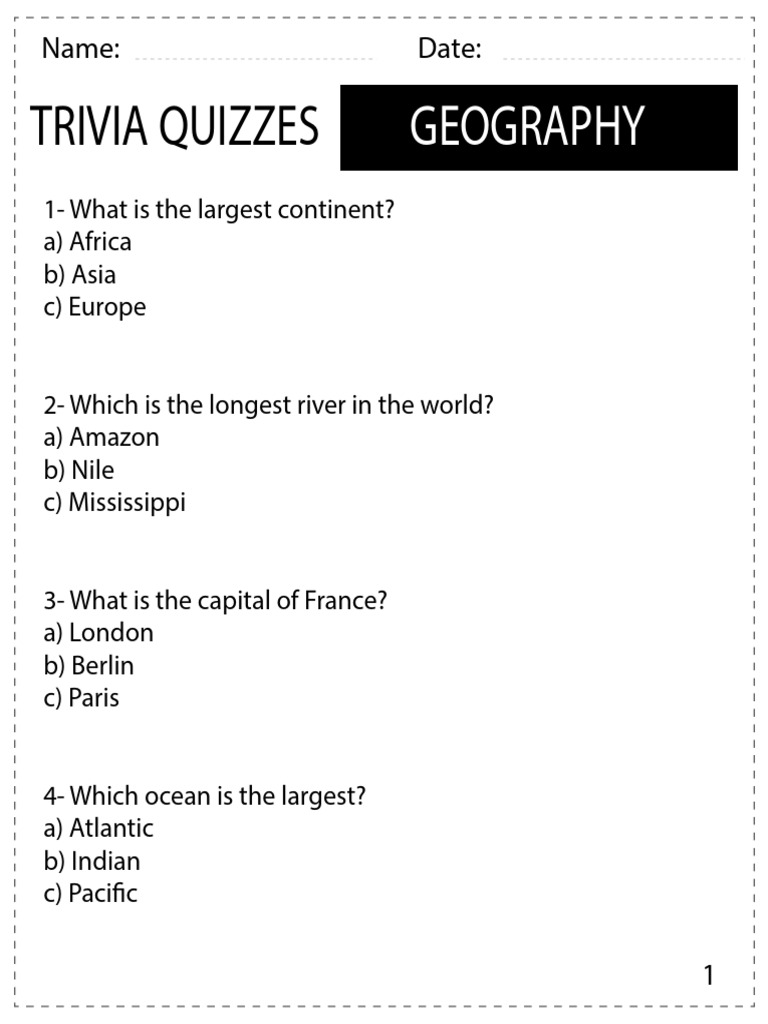 Geography Trivia for Quiz Enthusiasts | PDF | Continent | Asia