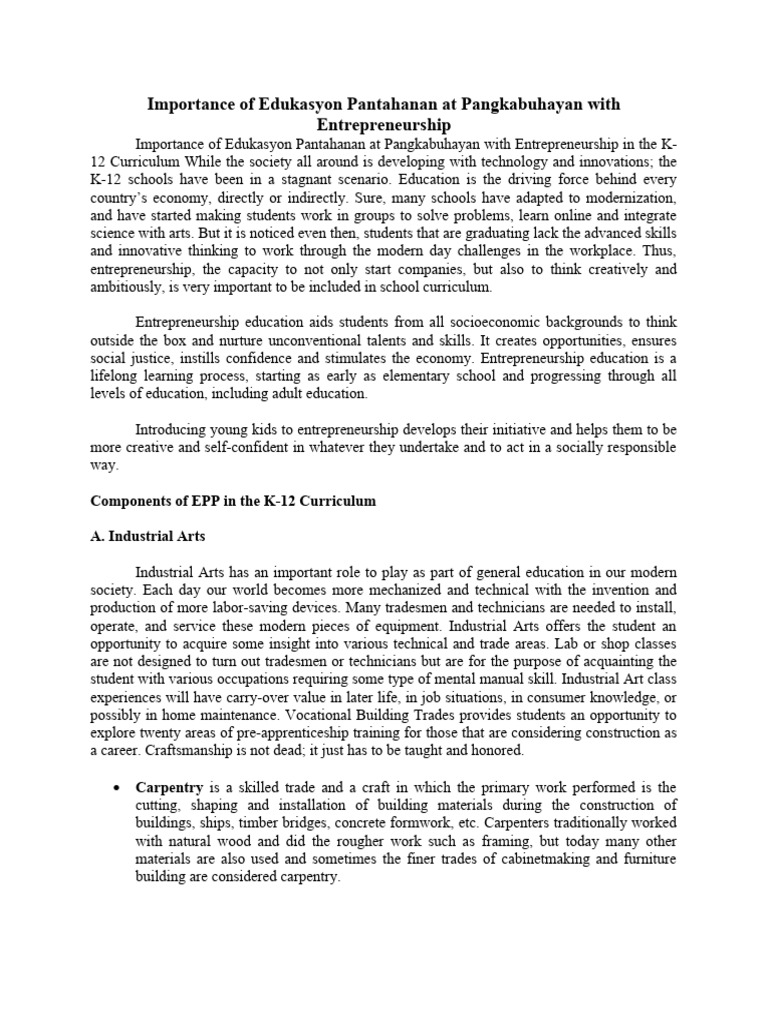 EPP Curriculum: Enhancing Entrepreneurship Skills | PDF | Agriculture ...