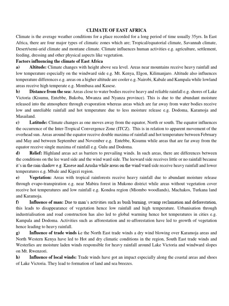S.3 Geo. Climate of East Africa | PDF | Cost Of Living | Forests