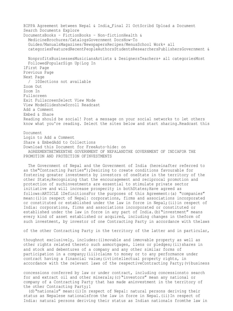 Bippa Agreement Between Nepal Amp India Final 21 Oct Arbitration Eminent Domain