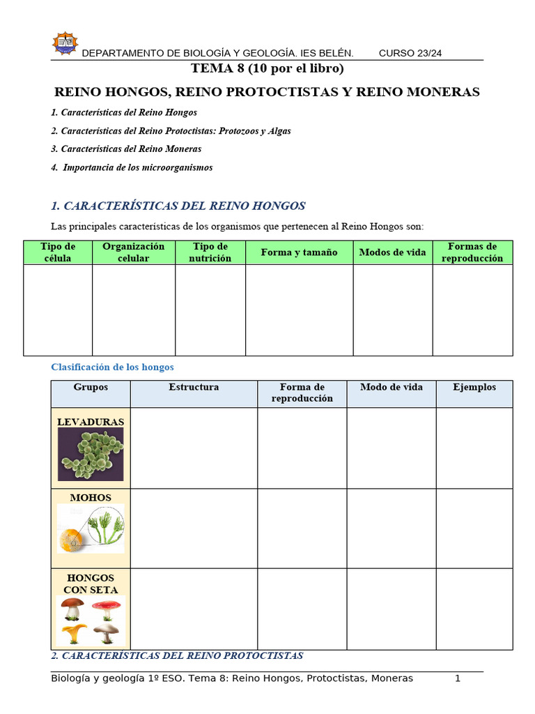 Reinos Hongos, Protoctistas y Moneras | PDF | Microorganismo | Hongo