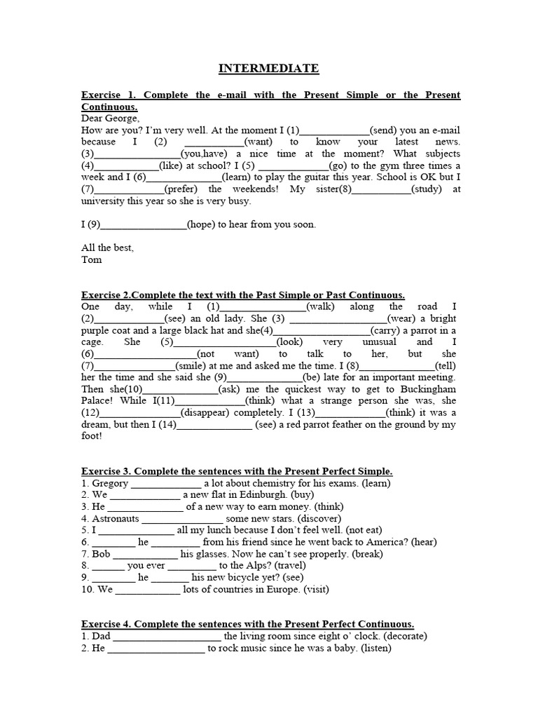 Intermediate Revision Exercises | PDF