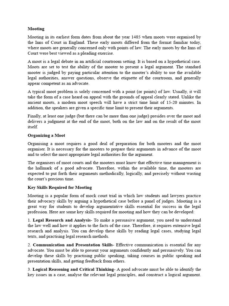 Essentials of Mooting for Law Students | PDF | Etiquette | Critical ...