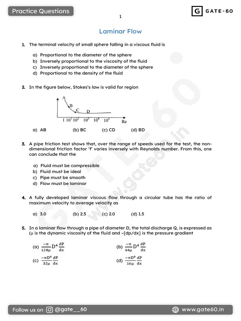 10 practice questions on laminar flow by gate60 1 pdf fluid