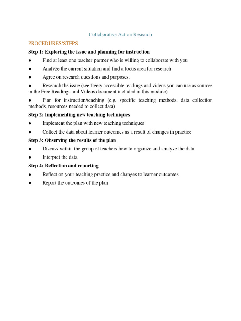 Collaborative Action Research Steps Guide | PDF