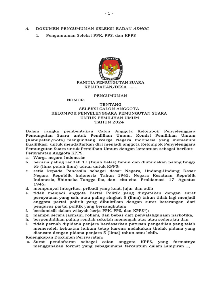 Seleksi Anggota KPPS Pemilu 2024 | PDF | Politik | Olahraga & Rekreasi