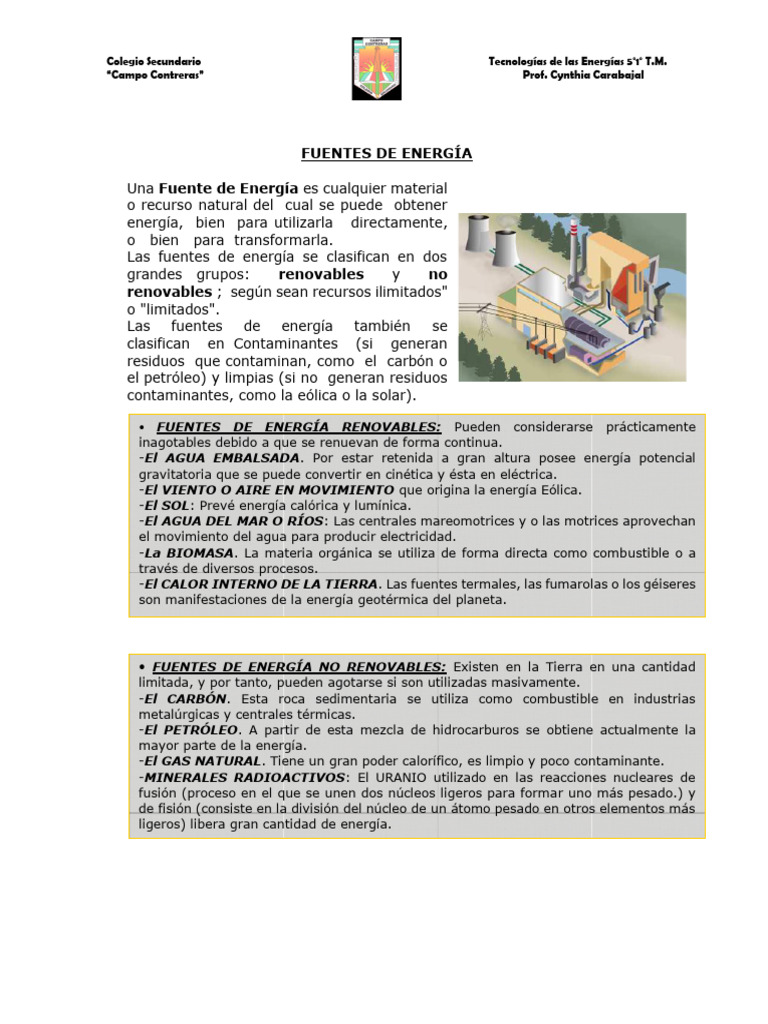 Fuentes de Energía: Renovables y No Renovables | PDF | Energía ...