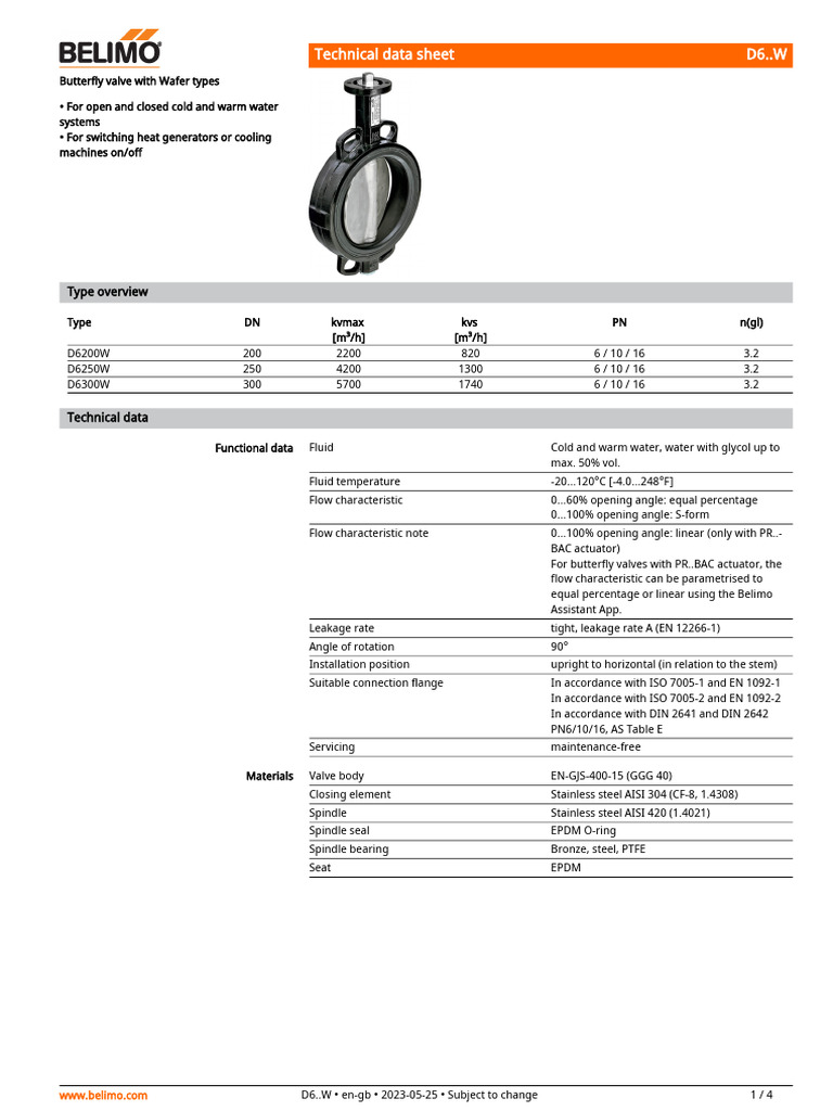 Belimo D6200W Butterfly Valve Manual | PDF | Valve | Actuator