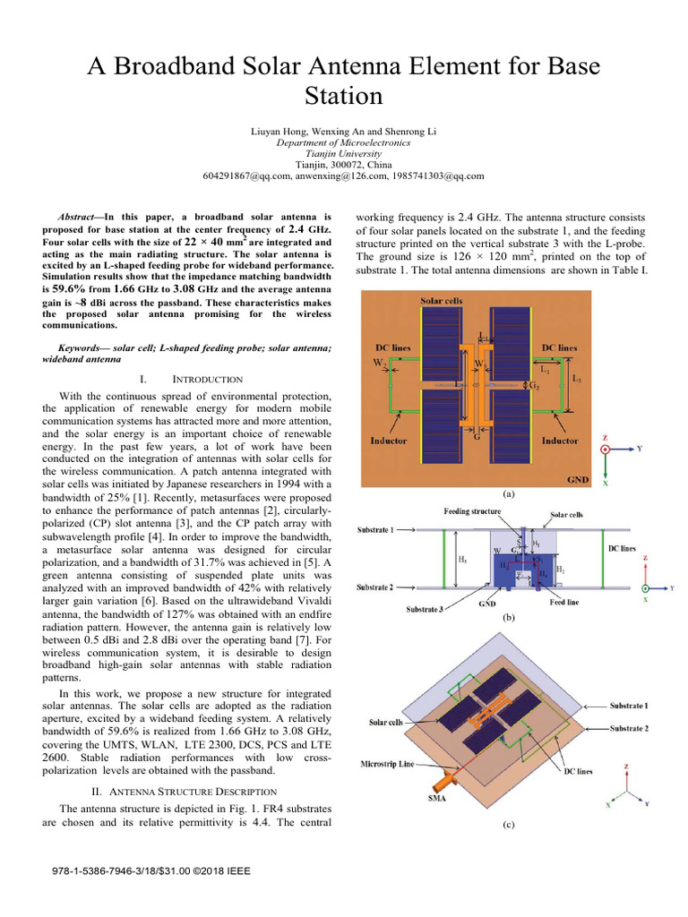 Broadband Solar Antenna for Base Stations | PDF | Antenna (Radio ...