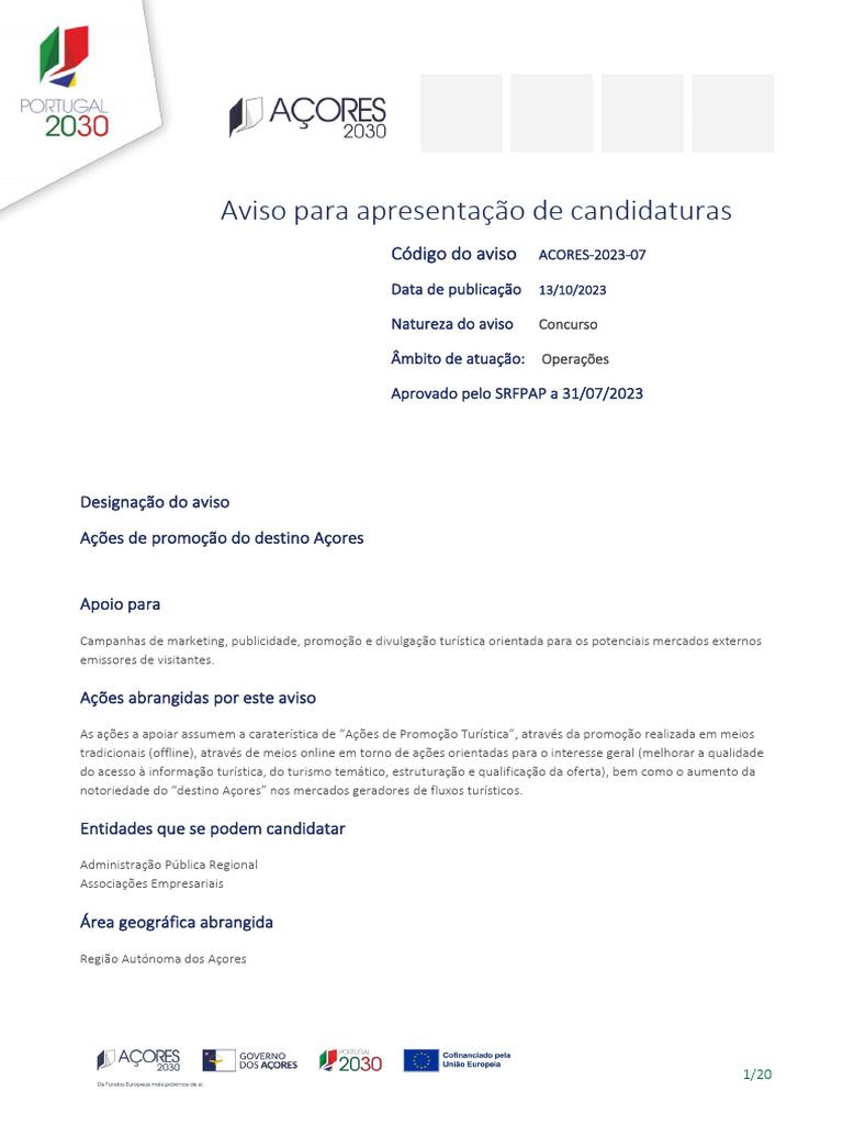Promoção Turística Açores 2023 | PDF | União Europeia | Açores