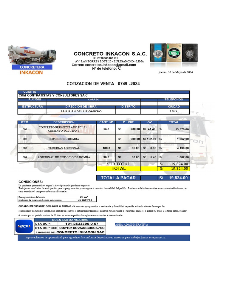 Cotización de Venta de Concreto | PDF | Hormigón | Materiales de ...