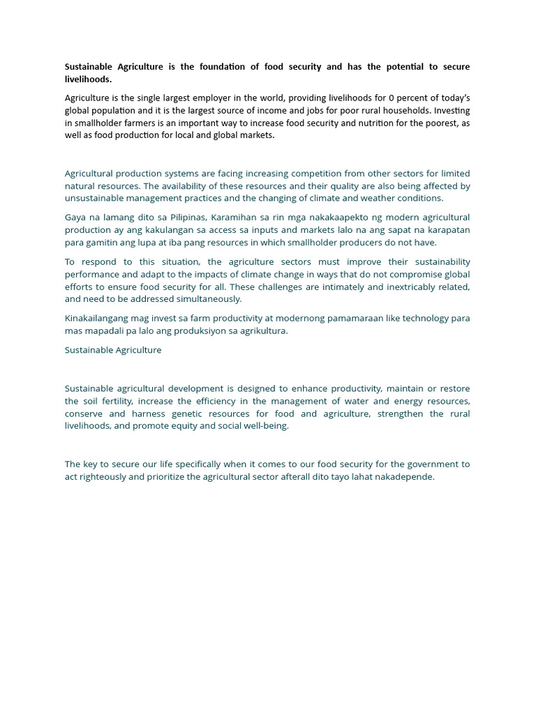 Sustainable Agriculture Is The Foundation of Food Security and Has The ...
