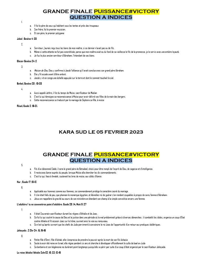 Quiz Biblique : Questions et Réponses | PDF | Église chrétienne | Moïse