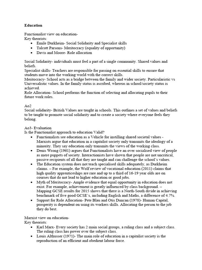 Functionalism vs Marxism in Education | PDF | Teachers | Qualitative ...