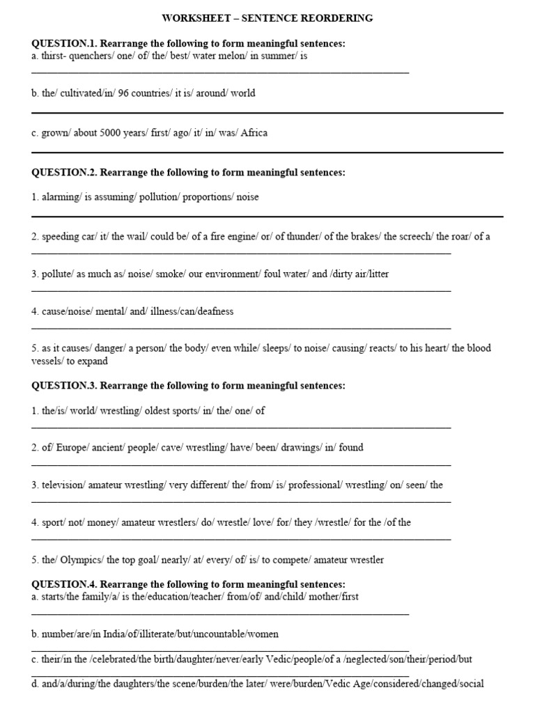 SENTENCE REORDERING Grade 11 | PDF