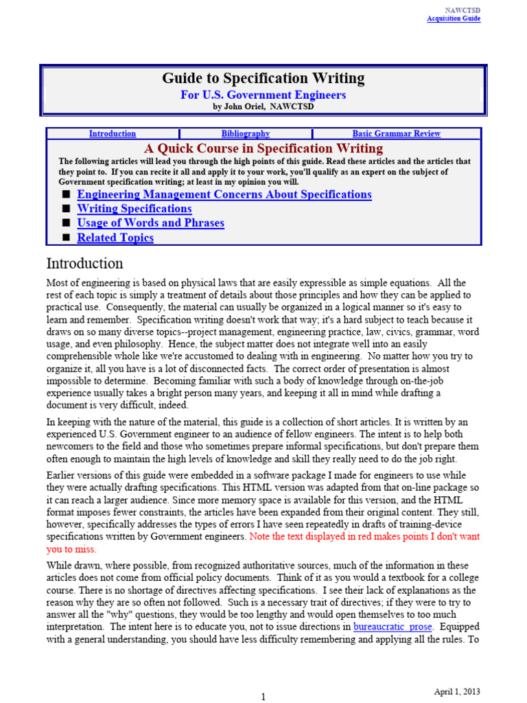 Specification Writing Guide | PDF | Specification (Technical Standard ...