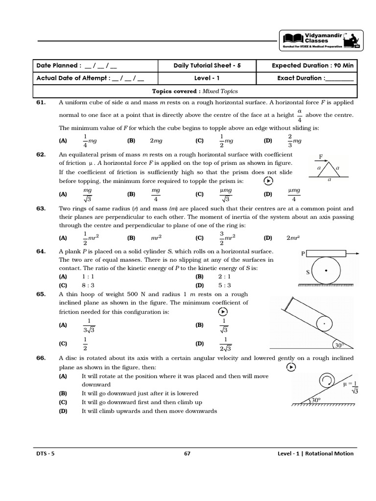Rotational Motion Problems and Solutions | PDF | Friction | Metrology